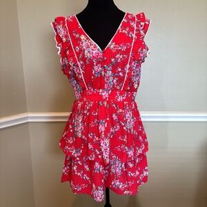 Betsey Johnson Red Floral Cottagecore Ruffle Mini Dress L